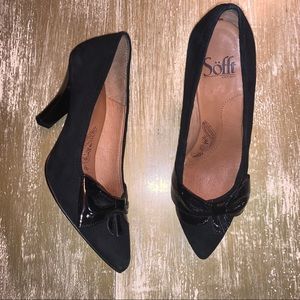 Sofft Black Pointed Toe Heels Velvet shiny Bow 7